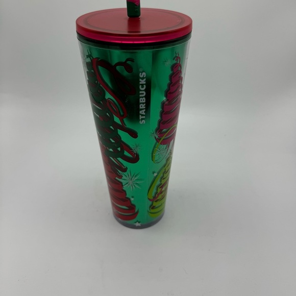 Starbucks 2023 Holiday Ribbons & Trees Star Straw Topper Tumbler 24oz - Picture 7 of 10